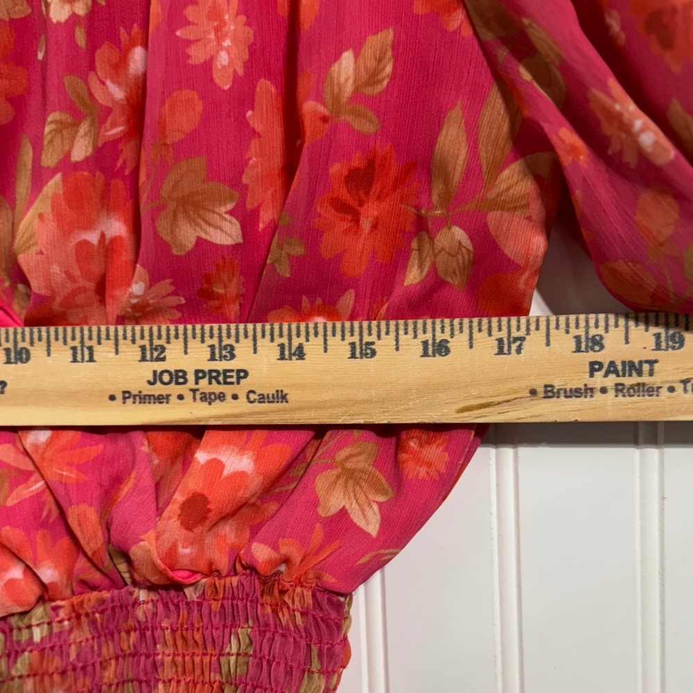 Peach Love California Floral Crop Top NWOT Coquette L Smocked Pink Boho Romantic - Picture 5 of 8